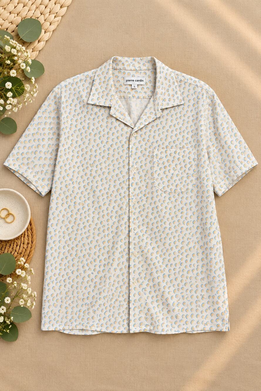 Peter Millar Geometric Print Short Sleeve Button Down Shirt Blue Orange Prep XXL
